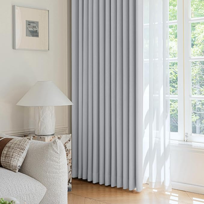 FMFUNCTEX 100% Light Grey Blackout Curtains - Image 3