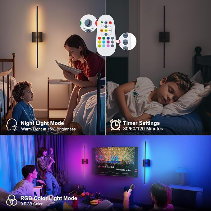 KARTOOSH 32.2 Inch 9 RGB Color Battery Operated Wireless Wall Sconces Set of Two - Image 7
