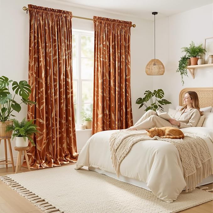 NICETOWN Burnt Orange Velvet Curtains - Image 3