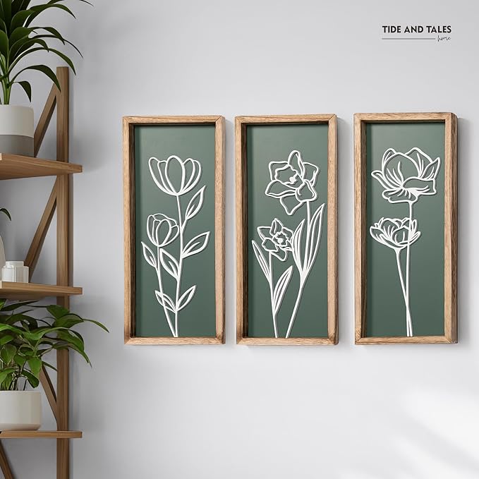 3D Floral Green Wall Art Lightweight, Wooden Ready-to-Hang Boho Framed Wall Art - Image 9