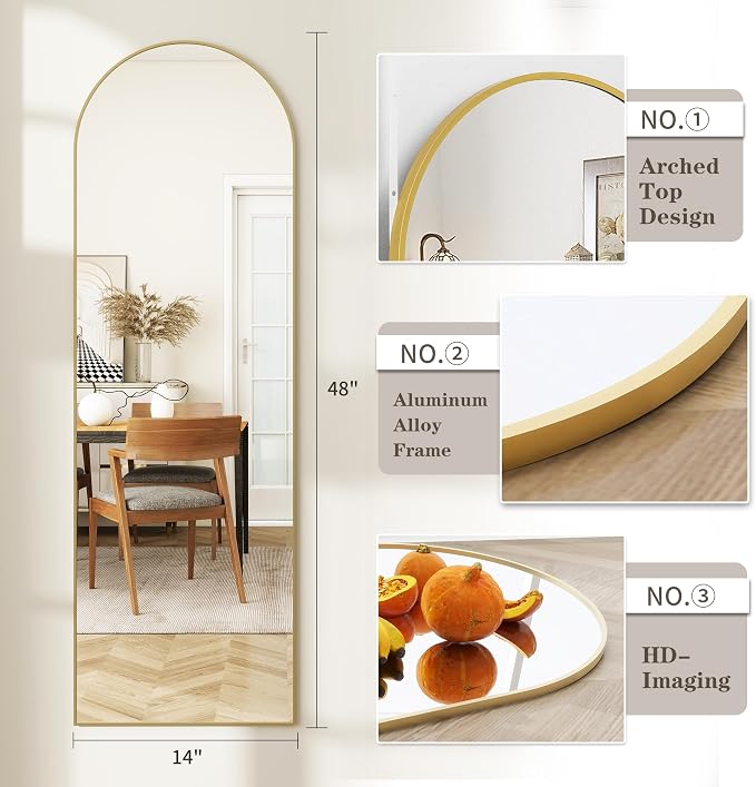Arched Full Length Door Mirror 14x48, Metal Frame - Image 5