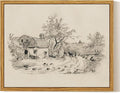 InSimSea Framed Canvas Wall Art, Vintage Sketch Landscape Painting, Rustic by InSimSeaArt