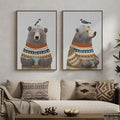 Framed Boho Animal Wall art for Nursery Decor, 2 Piece Rustic Bird Bear Canvas by Cuspin