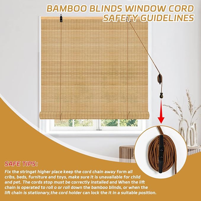 Bamboo Blinds - Bamboo Roman Shades 60Wx72L Outdoor Roller Blinds Retro Roller - Image 5