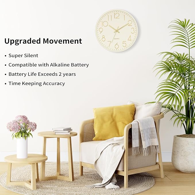 Foxtop Modern Wall Clock Silent Non Ticking Battery Operated Quartz Round Wall - Image 4