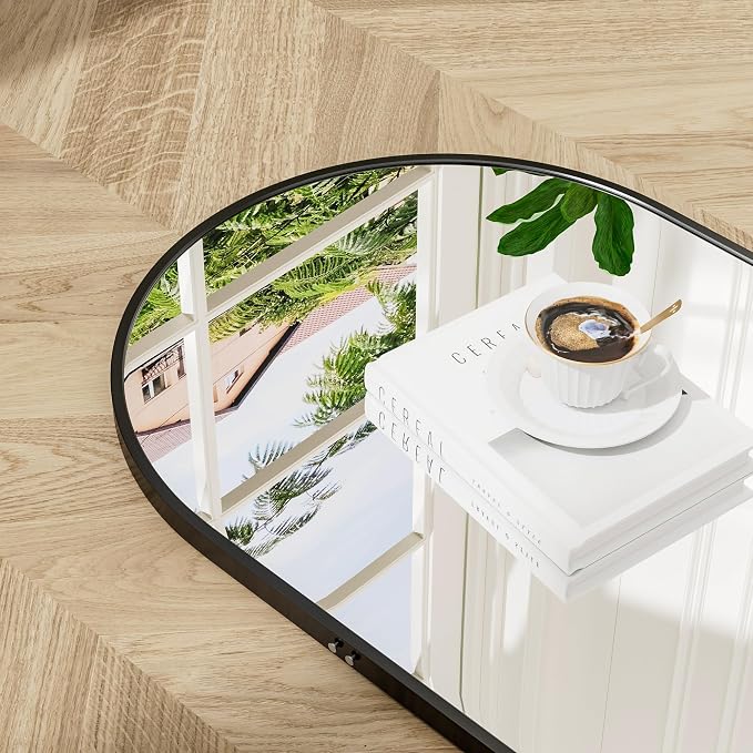 48"x16" Hanging Mirror with Leather Strap, Arched Full Length Mirror with - Image 3