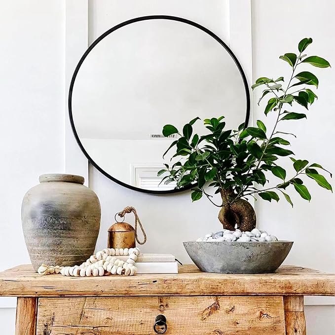 HARRITPURE Round Mirror 15.7 Black Wall Mounted Circle Mirrors Vanity Mirror by HARRITPUREHome