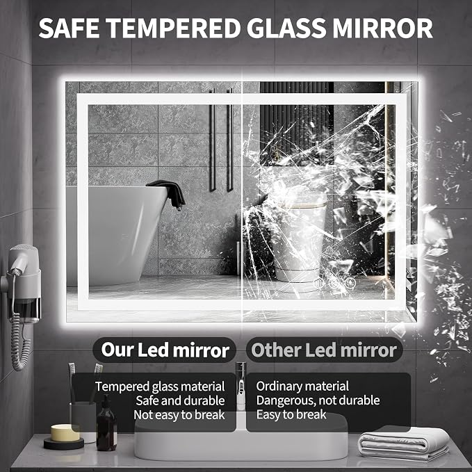 Koonmi 38"x26" LED Mirror for Bathroom, 90CRI Anti-Fog Vanity Mirror - Image 4