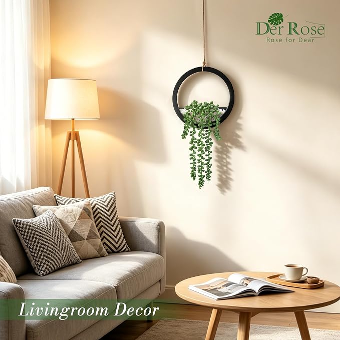 Der Rose 2 Pack Fake Plants Hanging Artificial Succulents Plants in Black Pots - Image 6