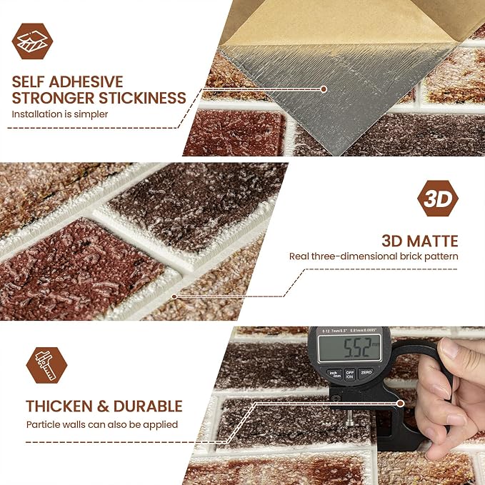 3D Wall Panels Brick Peel and Stick 26.7"x13.4"-10 PCS - Image 5