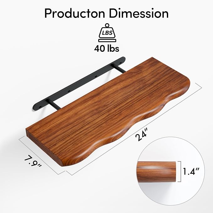 YUFLINX 24inch Walnut Finished Floating Shelves - Image 3