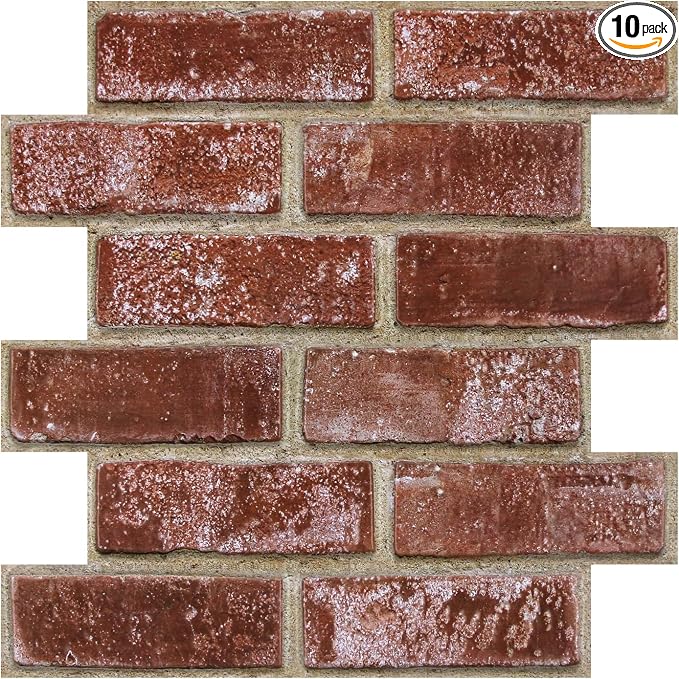3D Peel and Stick Faux Brick Wall Panels 11.8" x 11.8" 10-Pack, Small by SMOOSTIKCDECOR