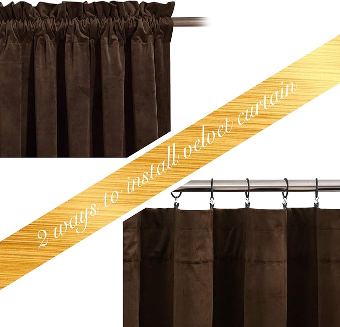 NICETOWN Brown Velvet Room Darkening Curtains, Home Decor Light Blocking - Image 3