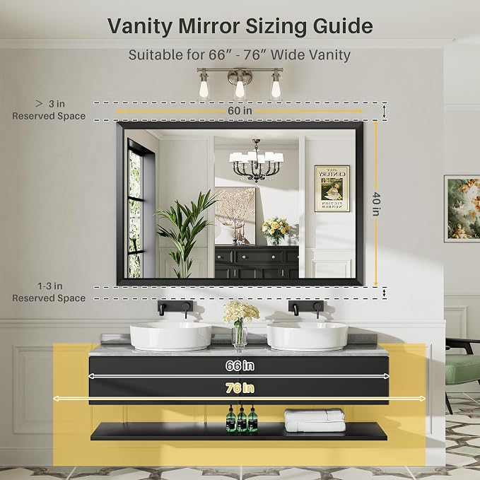 Briivue 60x40 Inch Black Bathroom Mirror - Image 2