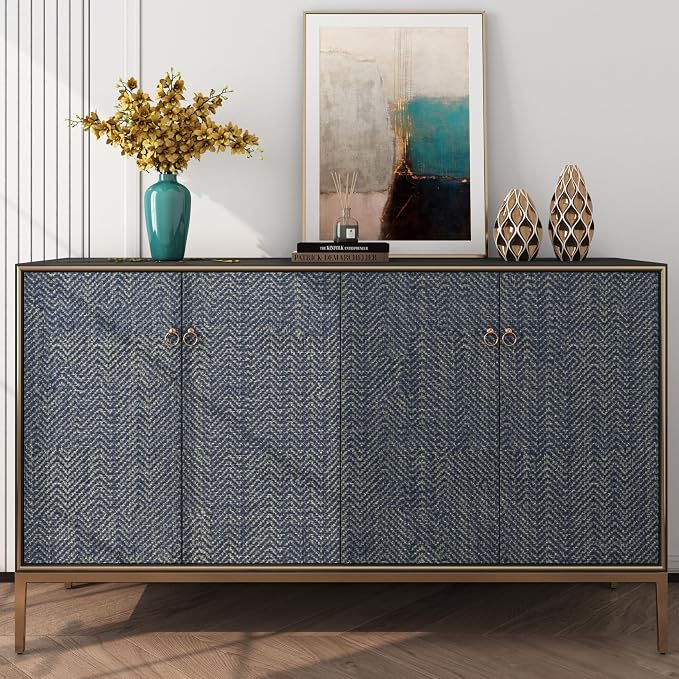 FunStick 24"x200" Dark Blue and Gold Grasscloth Peel and Stick Wallpaper - Image 4