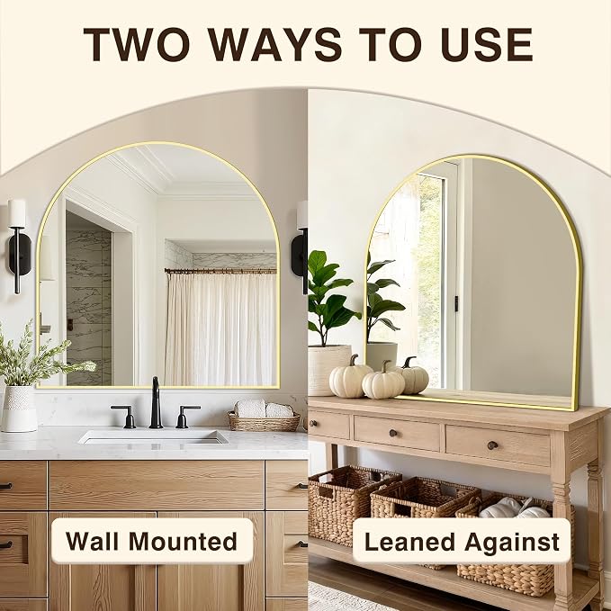 Vanity Bathroom Mirror for Wall, 32”x30” Arched Bathroom Mirror for Over Sink - Image 6