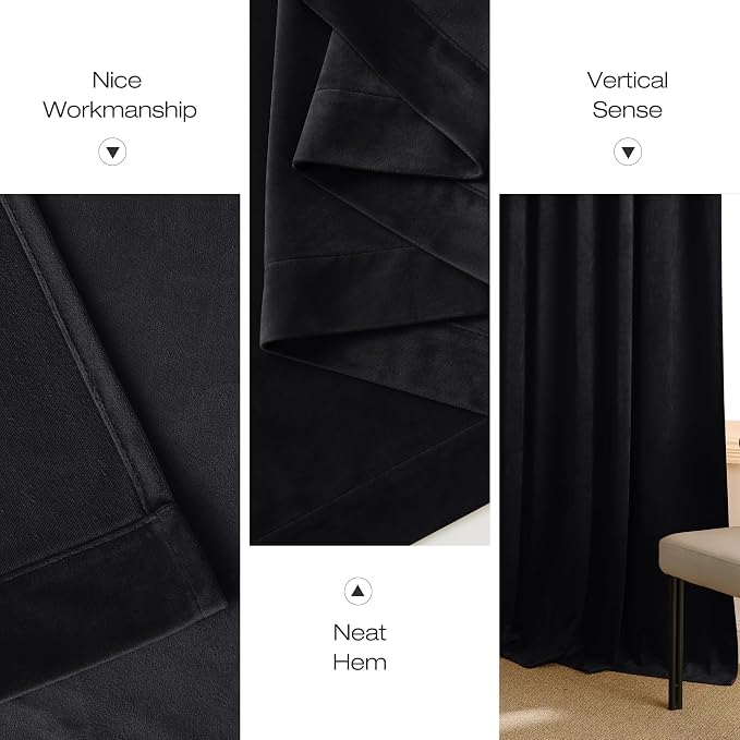 NICETOWN Black Velvet Blackout Curtains 80 inch Long - Image 6
