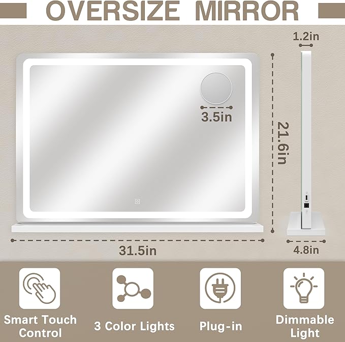 ROLOVE Vanity Mirror with Lights, LED Makeup Mirror, Touch Screen Control - Image 3