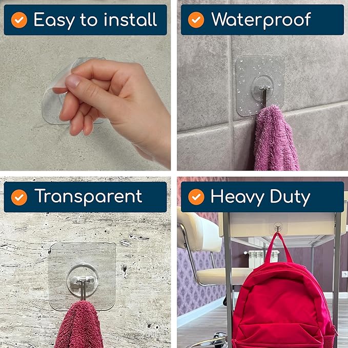 GLUIT Adhesive Wall Hooks for Hanging Heavy Duty 22 lbs Hooks for Walls No Drill - Image 6