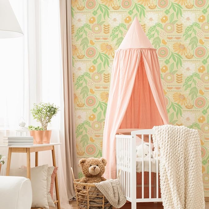 Simon&Siff Boho Wallpaper Peel and Stick, 17.3" x 480" Sun Floral Retro - Image 3