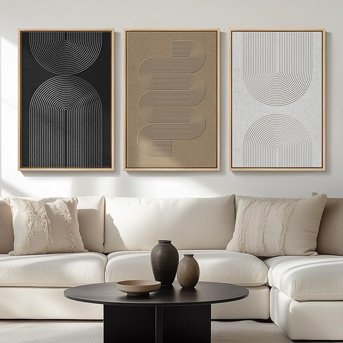 Large Framed Boho Modern Neutral Abstract Wall Art by Cuspin