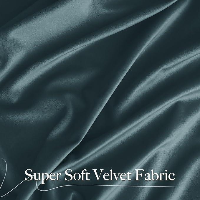 NICETOWN Greyish Blue Velvet Curtains and Drapes, Thermal Insulated Soft Window - Image 2
