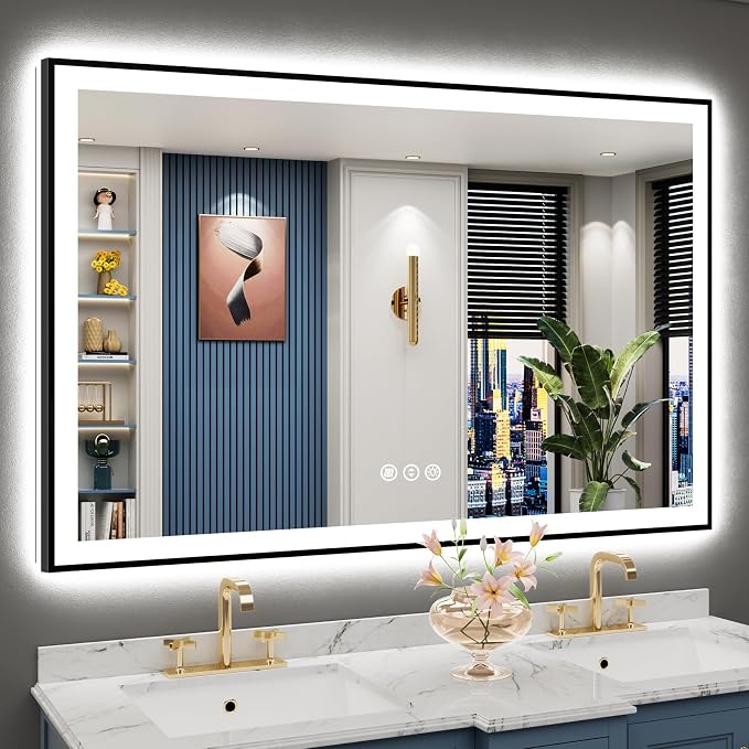 57x36 Black Framed LED Bathroom Mirror by Awandee