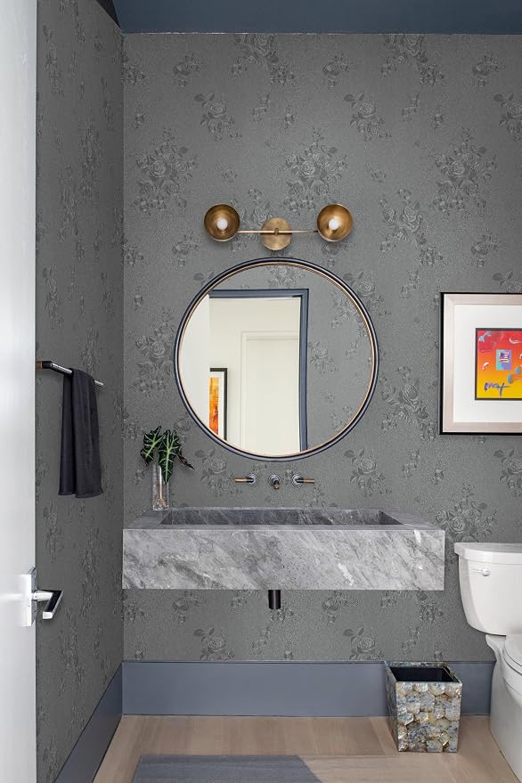 Erfoni 118"x17.7" Gray Peel and Stick Wallpaper Thicken Floral Embossed Contact - Image 7