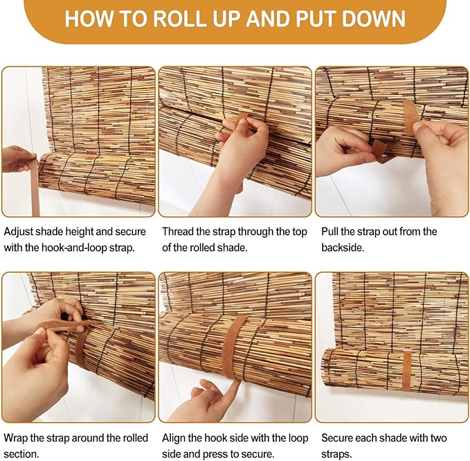 DoubleFill 2 Pcs Bamboo Shades Outdoor Reed Roll Up Blinds 36" W x 72" H - Image 3