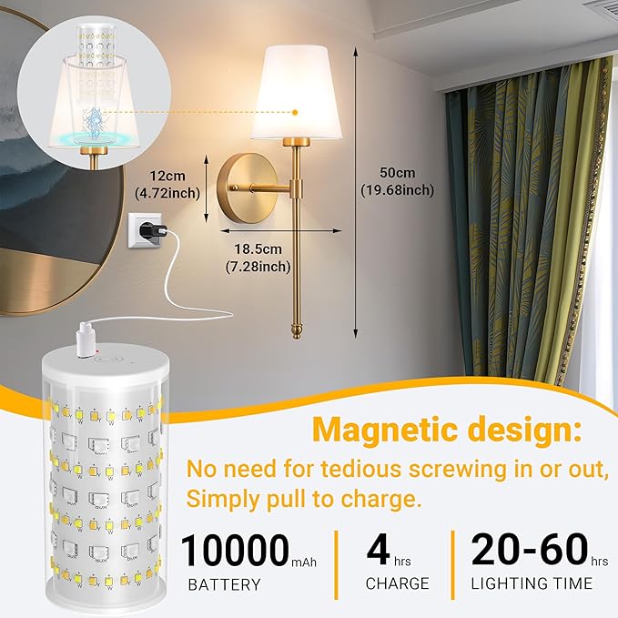 Vimhou Peel and Stick Wall Sconces, Stick On Wall Sconce Set of 2, Battery - Image 4