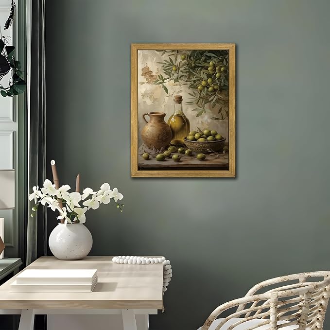 Wood Framed Olive Kitchen Wall Art, Vintage Rustic Still Life Canvas Print - Image 9