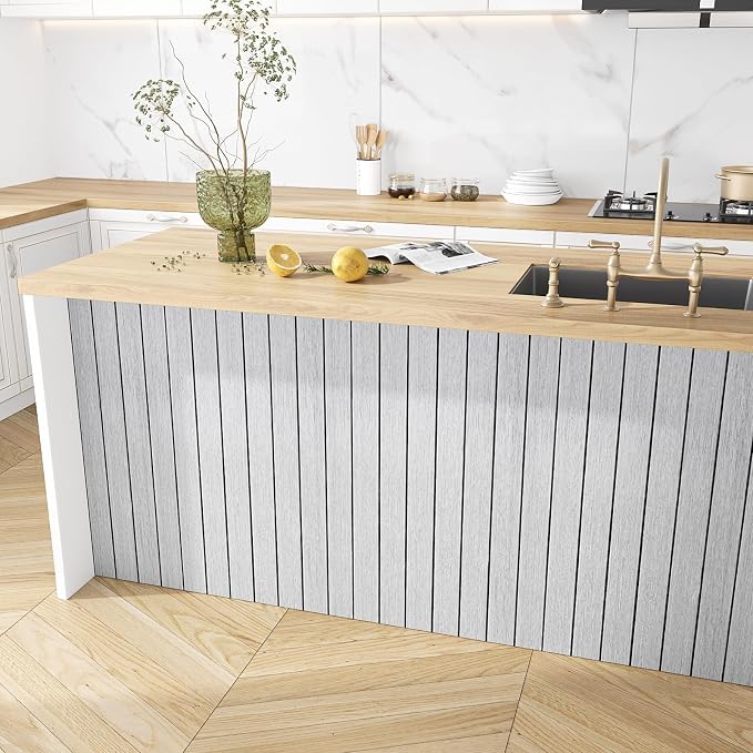 VEELIKE Light Grey Wood Slat Wall Panel Peel and Stick Wood Wall Panels - Image 6
