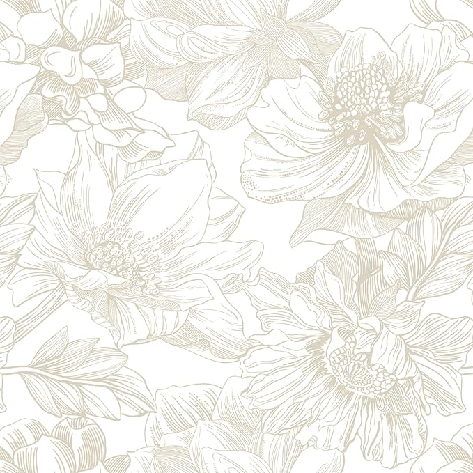 Ismoon Large Floral Peel and Stick Wallpaper Boho Beige/Coffee Contact Paper by Ismoon
