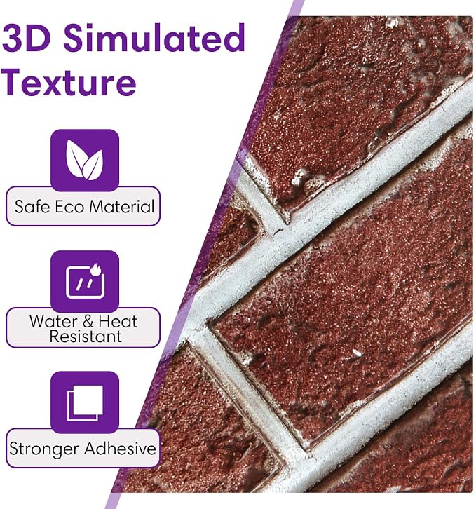 3D Peel and Stick Faux Brick Wall Panels 11.8" x 11.8" 10-Pack, Small - Image 7
