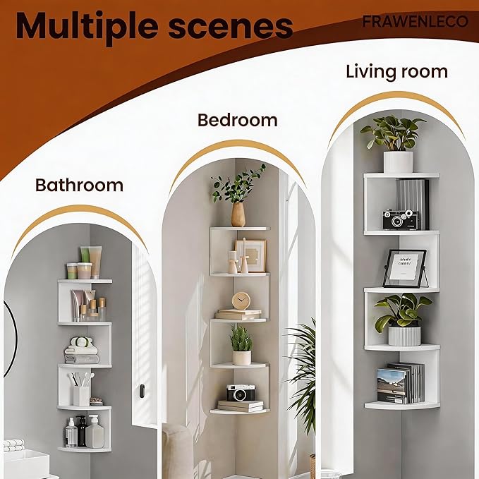 5-Tier Corner Shelf Wall Mount, Screw-Mounted Floating Bookshelf - Image 6