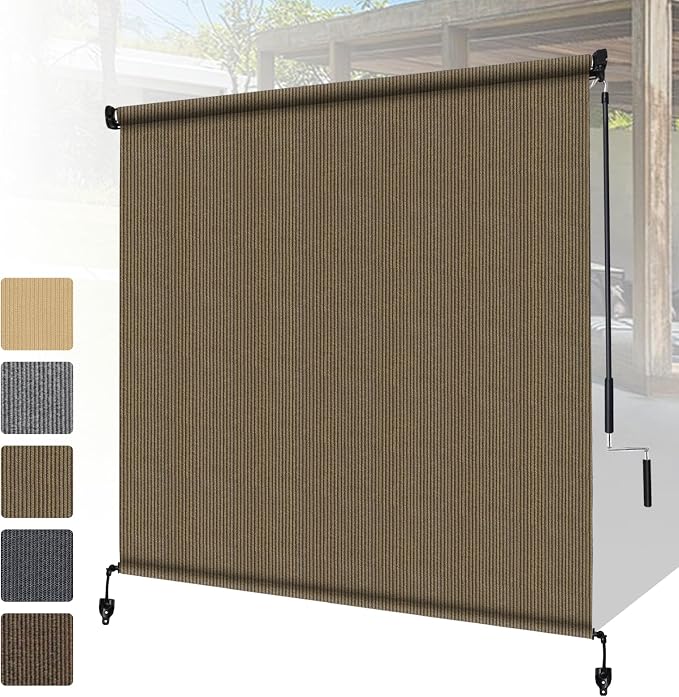 Shade&Beyond Custom Size Outdoor Roller Shades Cordless Patio Roll Up Blinds by ShadeBeyond