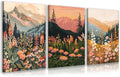KBKBART Boho Colorful Landscape wall art Set of 3, Wildflower Mountain Wall by KBKBART