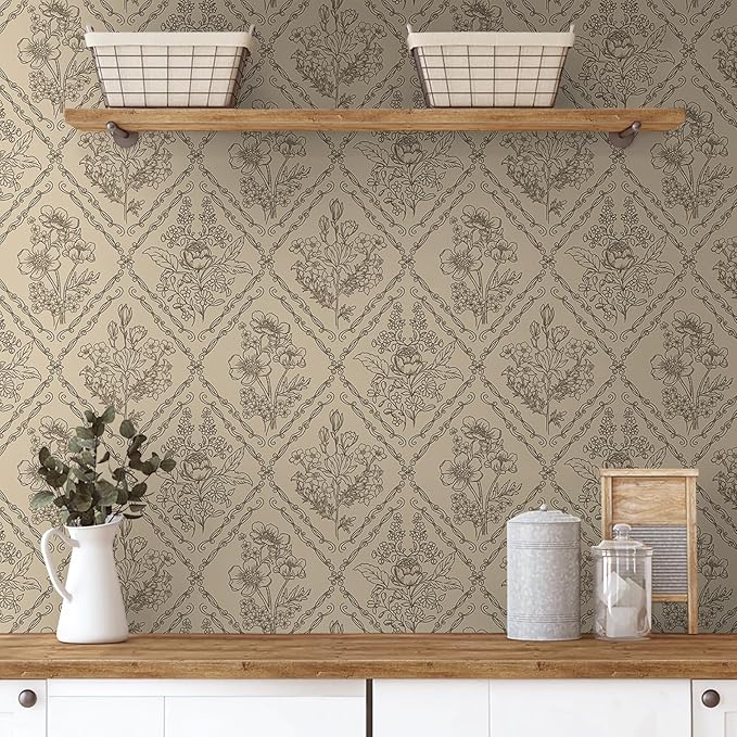 Toduso Peel and Stick Wallpaper Vintage Wall Paper Boho Contact Paper Neutral by Toduso