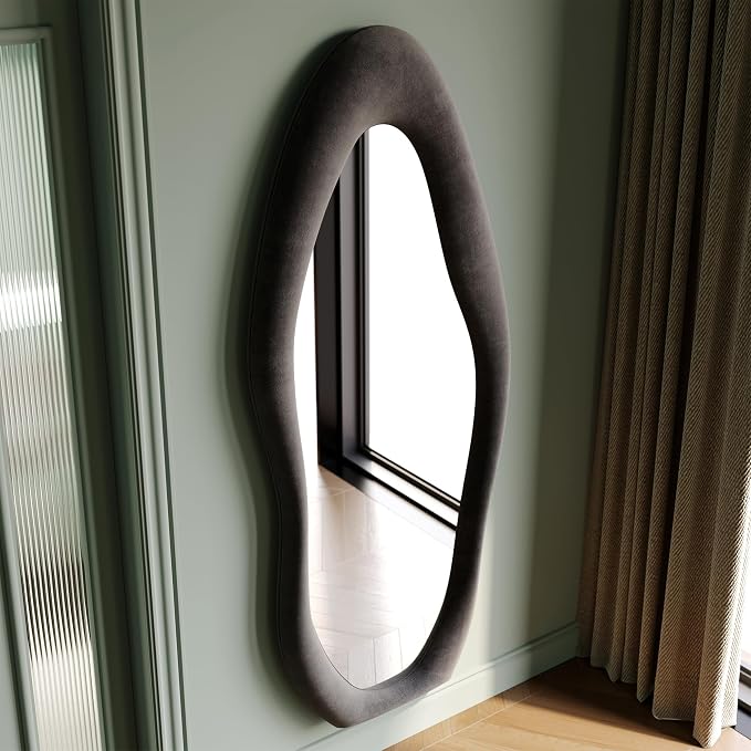 Honyee Full Length Mirror, Flannel Wrapped Wooden Frame Full Body Mirror - Image 3