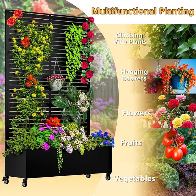 MTART Metal Planter Box with Trellis, 72.1"x47.2"x16" Outdoor Galvanized Raised - Image 5