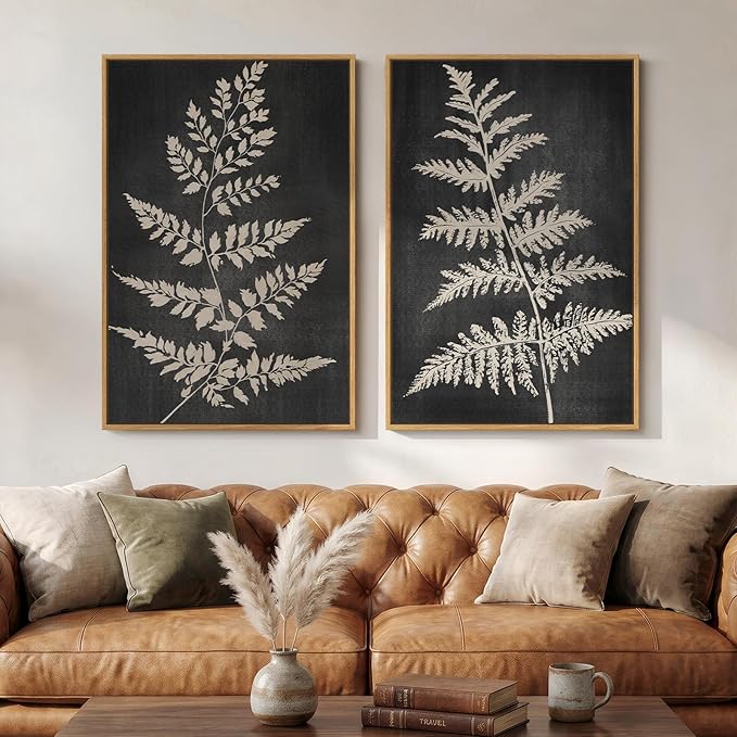 Large Framed Vintage Botanical Wall Art Set of 2, Rustic Minimalist Modern by Cuspin