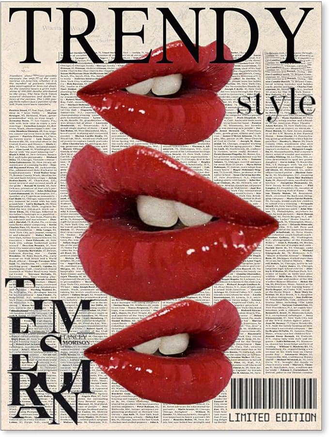 jkahh Trendy Y2k Newspaper Wall Art Vintage Red Lips Kiss Prints Poster Fashion by Unknown