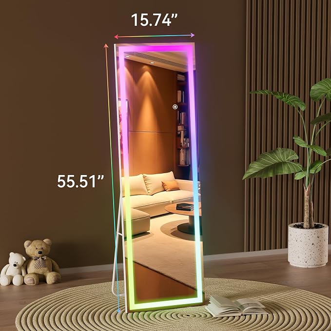 Hasipu 56"x16" LED RGB Bluetooth Full Length Mirror - Image 4
