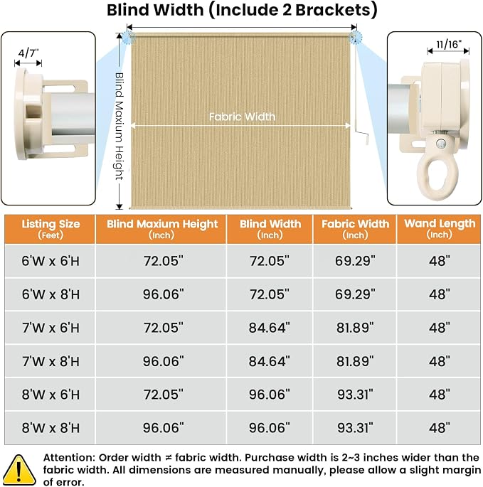 6'W x 6'H Sesame Patio Shades Roll up Outdoor Roller Shade Crank Wand Blind - Image 7