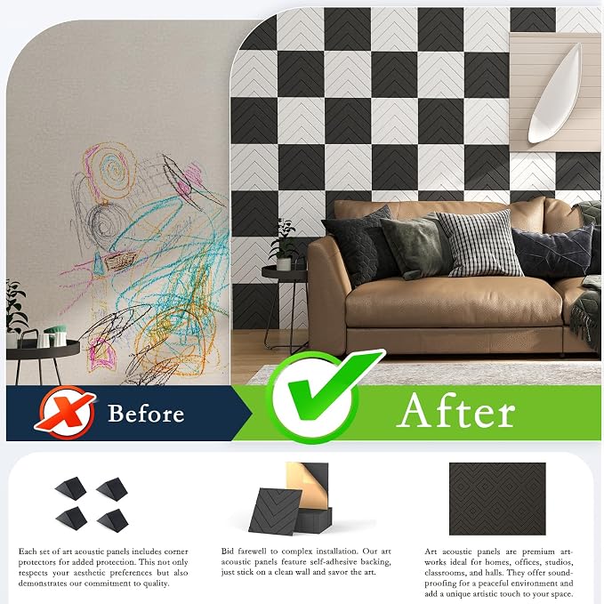 12Pack Acoustic Wall Panels, Self-Adhesive Sound Proof Foam Panels - Image 5