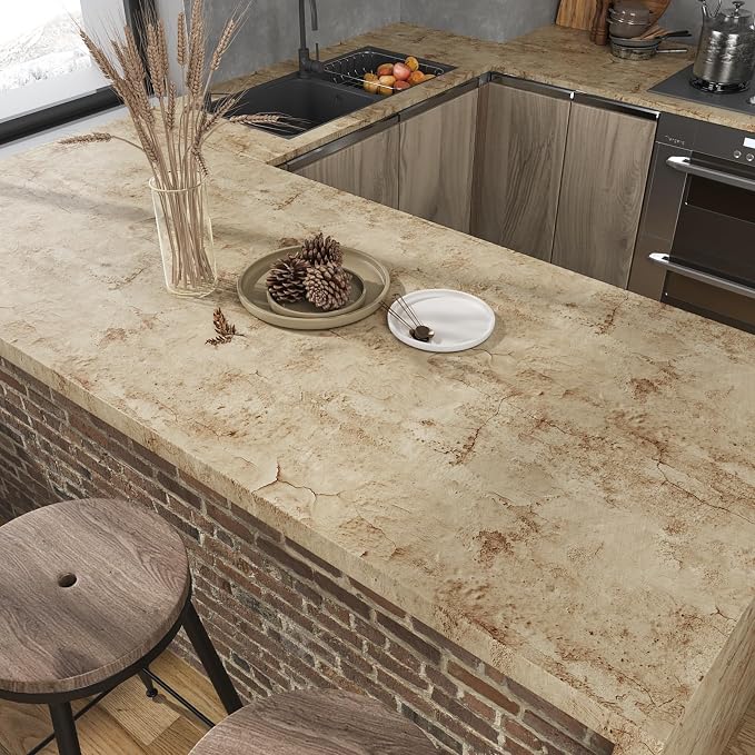 VEELIKE Grunge Cracked Concrete Wallpaper Peel and Stick 118''x32'' Wide Beige - Image 5