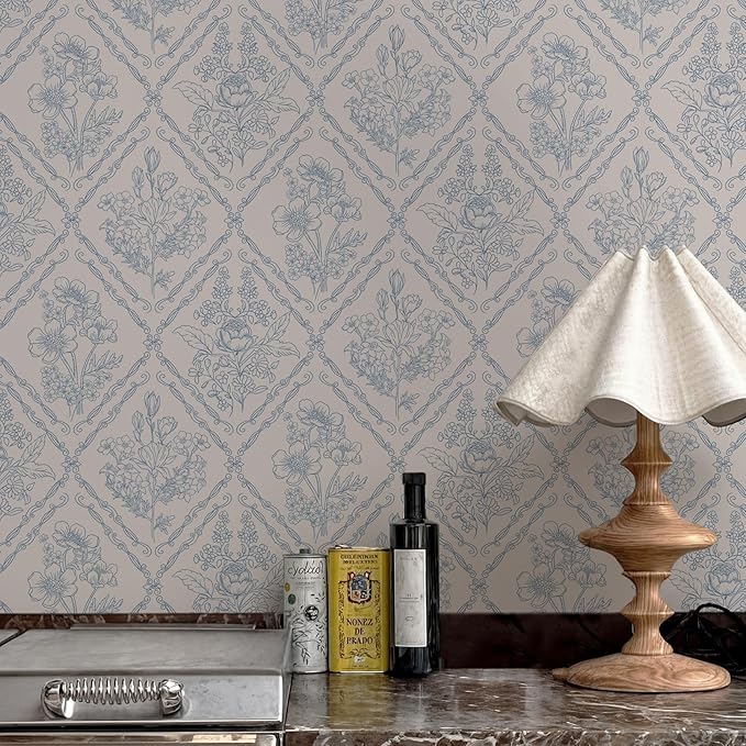 Toduso Peel and Stick Wallpaper Vintage Wall Paper Boho Contact Paper Blue by Toduso