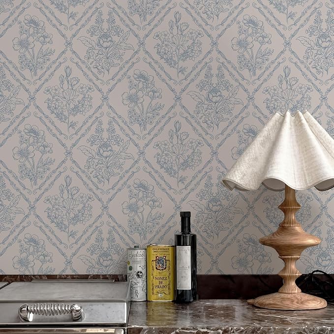 Toduso Peel and Stick Wallpaper Vintage Wall Paper Boho Contact Paper Blue by Toduso