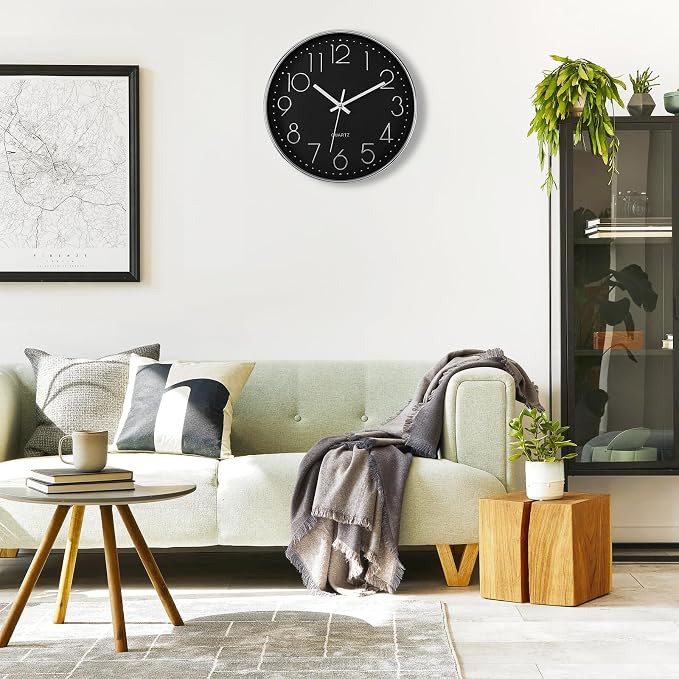 Foxtop Silver Wall Clock Silent Non-Ticking Battery Operated Round Modern Wall - Image 4