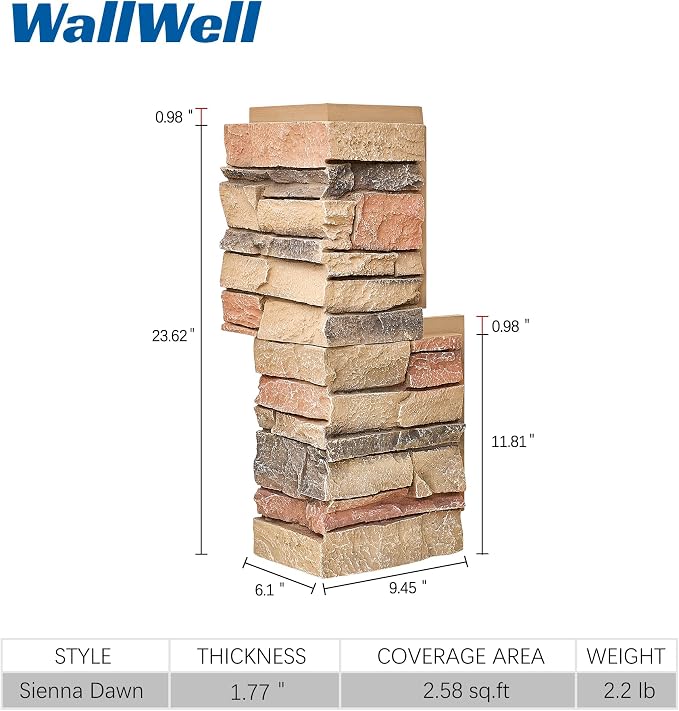 1.77 Inch Deep 3D Faux Stone Corner Panels Matching 6 Piece Set - Image 5